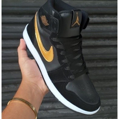 Tênis Masculino Air JORDAN preto dourado estilo Panda 1 Botinha Basquete Retro Promoção Lançamento Pronta Entrega TOP