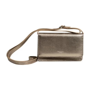 Bolsa Feminina de Couro Transversal Pequena Metalic Dourada