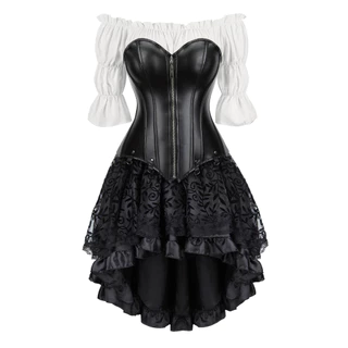 Steampunk Espartilho Vestido Pirata Traje Para Mulheres Halloween Blusa Medieval Gótico Falso Couro Com Alças