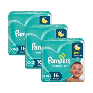 Kit 3 Fraldas Pampers Confort Sec Pacotão XXG com 16un cada em Oferta na Shopee