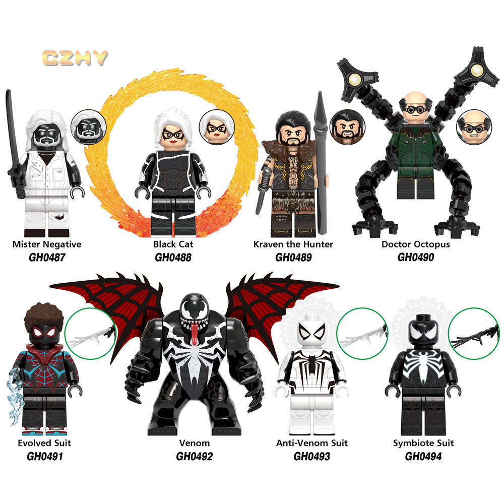Novo Super Herói Doutor Polvo Venomos Kraven Gato Preto Mini Brinquedos Bloco De Construção De Personagens Kids Toys G0162