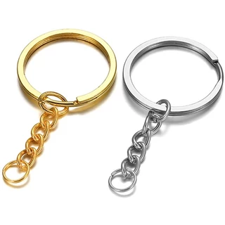 Argola Italiana Niquel para chaveiro com corrente 30mm - Kit com 10 unidades
