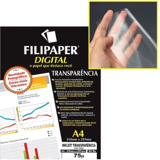 Papel Transparencia Jato de Tinta A4 INKJET 10 FLS com Tarja 75M