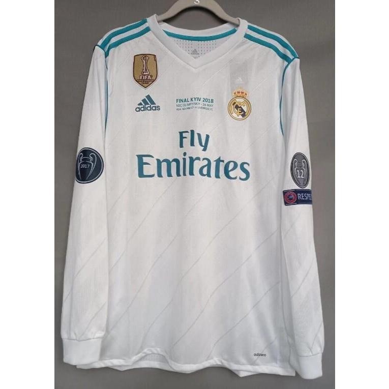 Real Madrid 2017/18 Camisa Retro Manga Longa Ronaldo Benzema Personalização Da Bola De Futebol
