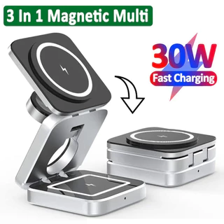 30W 3 Em 1 Almofada De Suporte Do Carregador Magnético Sem Fio Para iP15 14 13 12 Pro Max Airpods iWatch 8 7 6 Estação De Carregamento Rápido Da Doca