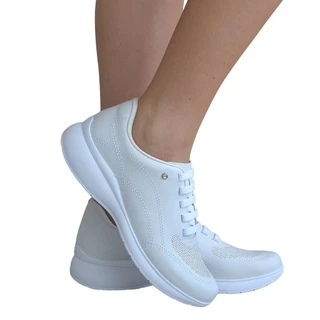 Tênis Casual Feminino SlipOn Casual Couro ab6414 Branco em Oferta na Shopee