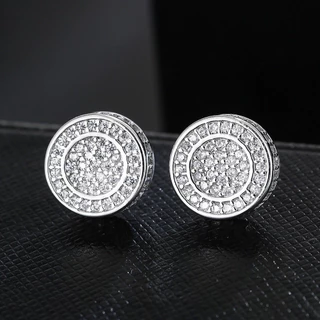 Brinco De Prata Maciça 925 Masculino Redondo Cravejado Par
