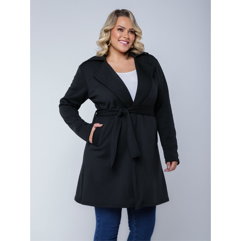 Sobretudo Longo Feminino Plus Size Com Cinto 2024 | Shopee Brasil