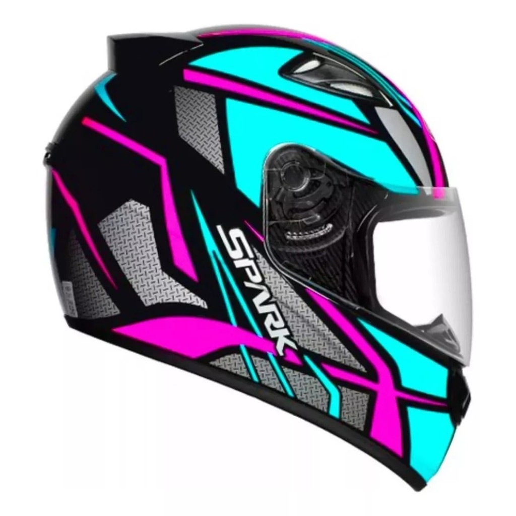 CAPACETE EBF SPARK FECHADO SPIDER PRETO E TIFANY BRILHANTE | Shopee Brasil