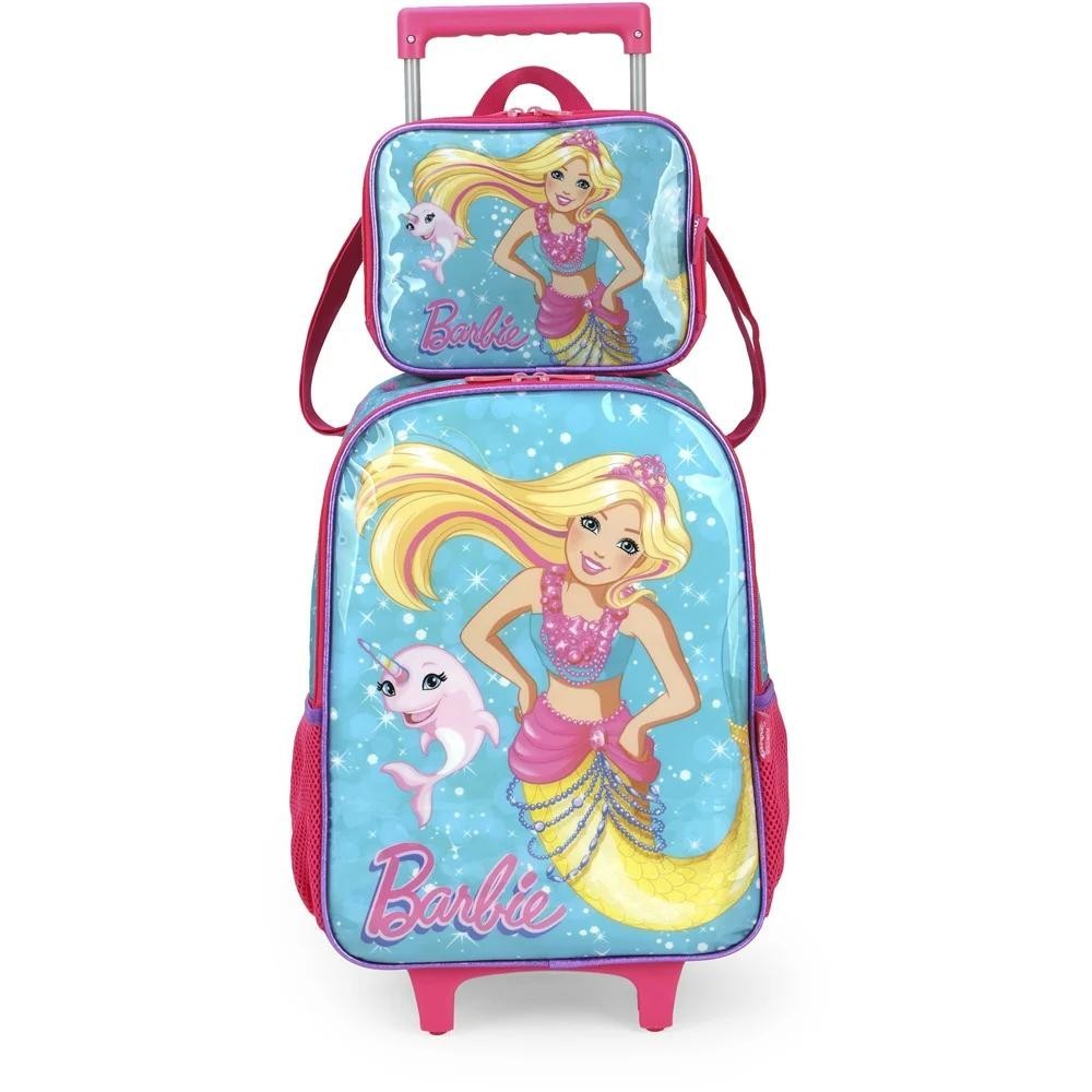 Kit Mochila de Rodinhas e Lancheira Luxcel Barbie Verde | Shopee Brasil