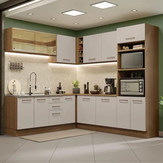 Armário de Cozinha Completa de Canto 459cm Rustic/Crema Agata Madesa 01 em Oferta na Shopee