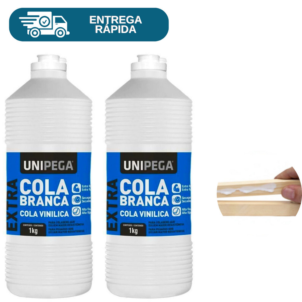 Kit 2 Cola Branca Líquida Extra Adesivo PVA 1kg Unipega Madeira Papelão ...