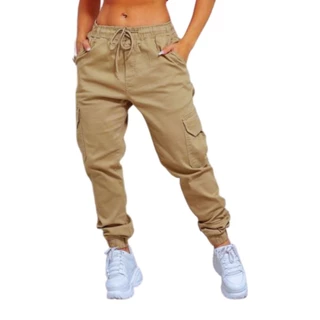 Calça Cargo Jogger Feminina Com Punho Bolso Lateral Sarja Blogueira