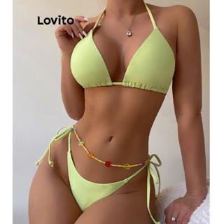 Lovito Conjuntos De Biquíni Sexy Simples Com Renda Para Mulheres LNL36098 (Verde)