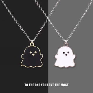Colar de Casal Fantasma Branco Preto Colar de Casal Fantasma Duplo Doce e Fresco Colar de Namorada Pai-Criança All-Match Novo Estilo de Pescoço de Cabresto Doce