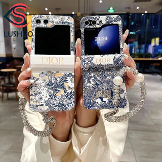 LUSHUO Capa Para Telefone Samsung Galaxy Z Flip 5 4 3 Dura PC 3 Em 1 Com Corrente Shinny Flip5 ZFlip5 ZFlip 5 Flip4 Flip3