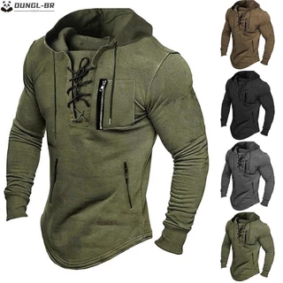 Camiseta Clássica Estilo Militar Masculina Com Capuz Vintage Tático Outdoor Pullover