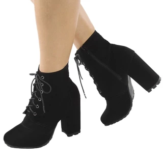 Bota Feminina Coturno Preto Salto Grosso Tratorado Confortável