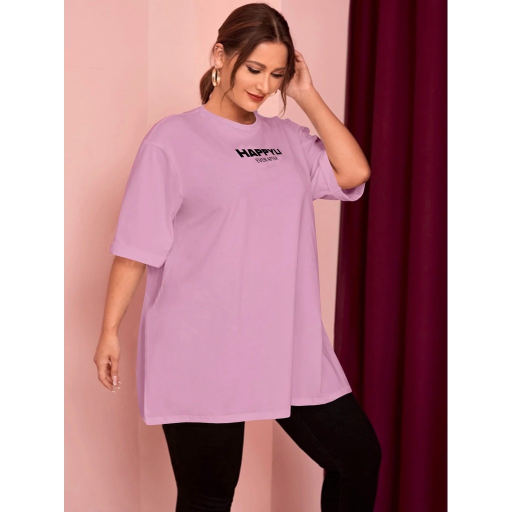 Camisa Rosa Bebê Estampa Happily Ever After Bordada Oversized Personalizada Moderna Confortável