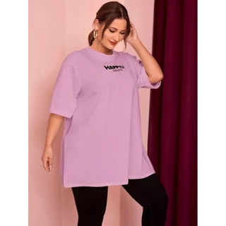 Camisa Rosa Bebê Estampa Happily Ever After Bordada Oversized Personalizada Moderna Confortável