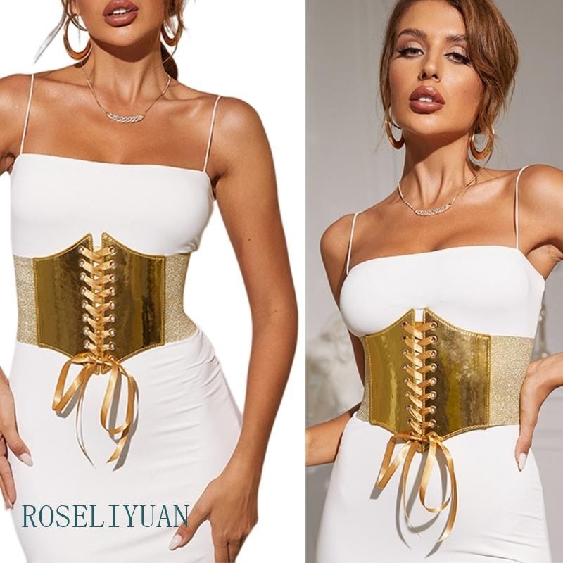Cinto Elástico ROS Para Vestido Espartilho Largo Corpete Dourado Ouro Cintura Feminina Be