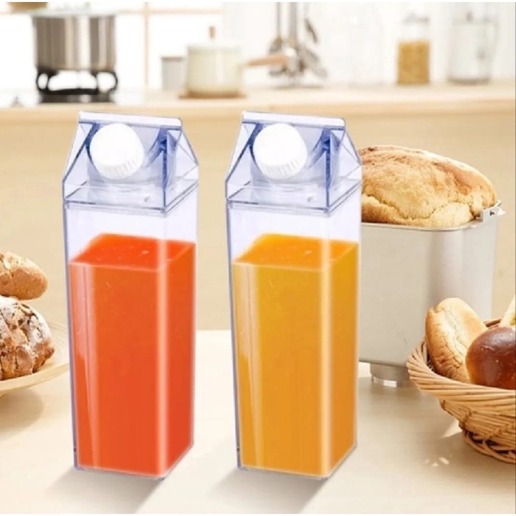 Garrafa de Acrílico Plástico Sem BPA Resistente 1000ml Geladeira Água Suco Leite Chá Quadrada Caixa Com Tampa Bebida Frasco