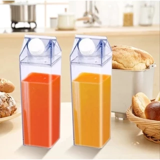 Garrafa de Acrílico Plástico Sem BPA Resistente 1000ml Geladeira Água Suco Leite Chá Quadrada Caixa Com Tampa Bebida Frasco