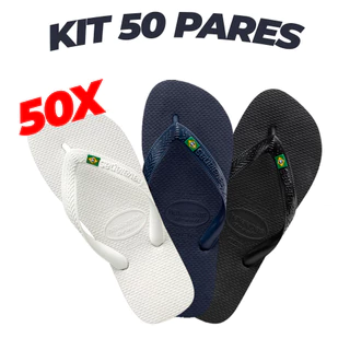 Kit 50 Pares de Chinelos do Brasil Masculino e Feminino Branco Preto Promoção