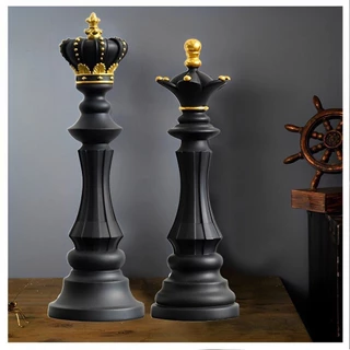 Decoração Peças De Xadrez Preto Rei E Rainha Escultura Média Estátua