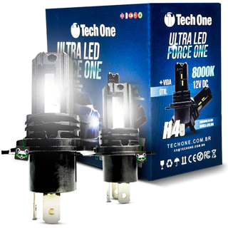 Kit Par Lâmpada Automotiva Ultra Led Force One 8000K 4100 Lúmens Encaixe Modelo H4 TechOne