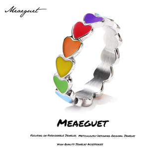 Meaeguet 5MM Anel Arco-Íris Coração Aço Inoxidável Do Amor LGBTQ Anéis Orgulho Jóias Promessa De Casal
