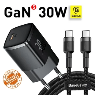 Kit Carregador Android iPhone 15 30w Turbo PD 3.0 + Cabo Type C BASEUS