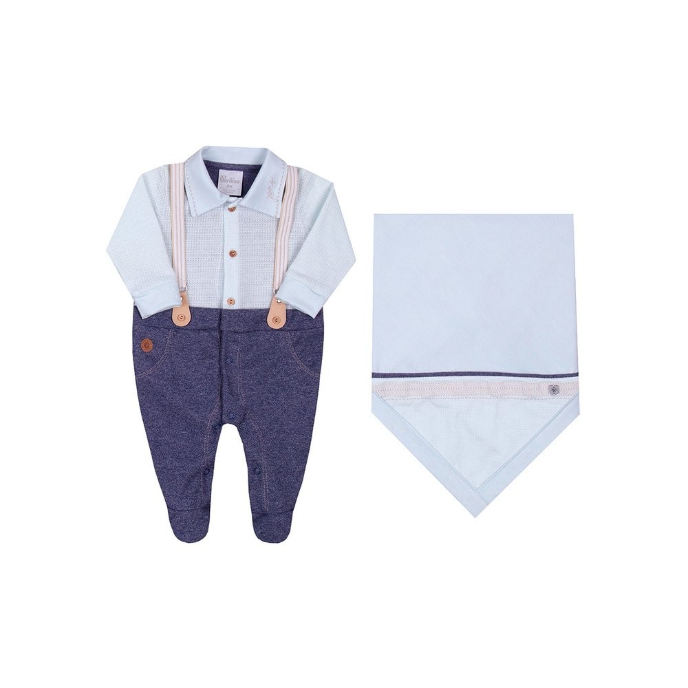 Saída Maternidade Bebe Menino Suspensório - Paraíso Azul Claro - P