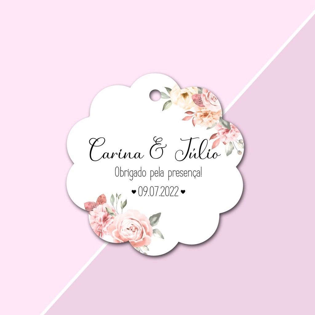 200 Tags Personalizadas Formato Flor tamanho 4x4cm Lembrancinha para ...