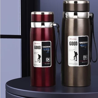 Garrafa 800ml ou 1000ml Inox Térmica Com Infusor Prata Dourada De Água Café Parede Dupla Com Alça