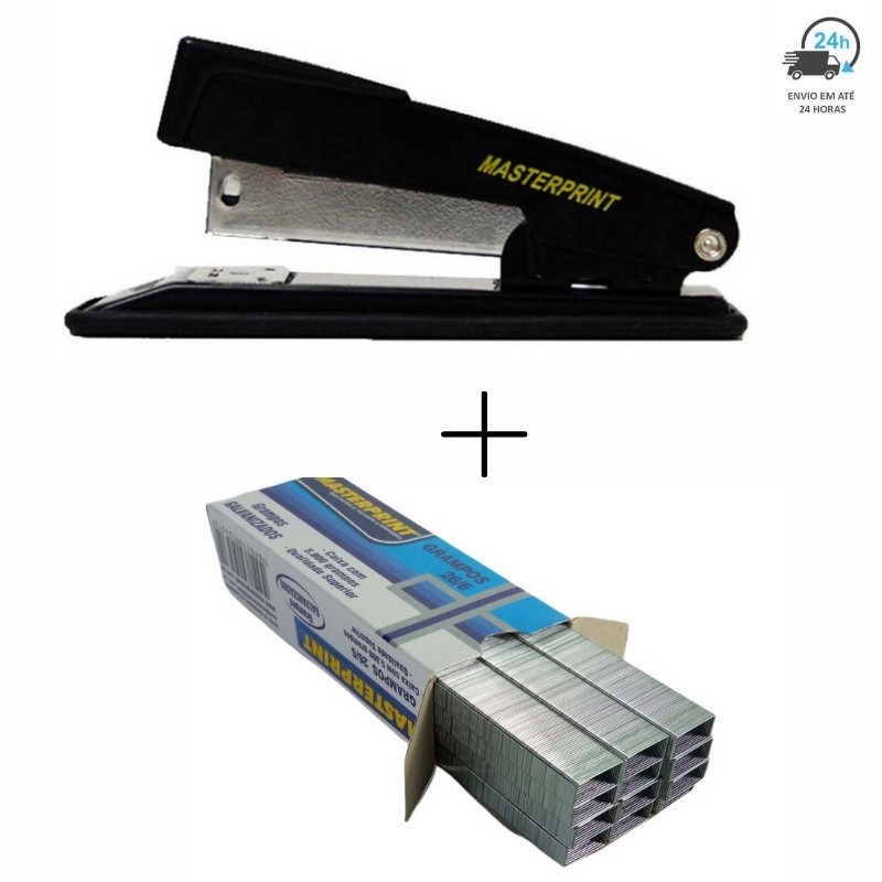 Kit Grampeador Metal + 5.000 Grampos 26/6 Galvanizados MASTERPRINT