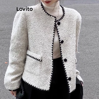Lovito Casual Jaqueta Feminina Lisa Alinhada com Botão Frontal LNA31160 (Cinza) em Promoção na Shopee Lovito Casual Jaqueta Feminina Lisa Alinhada com Botão Frontal LNA31160 (Cinza)