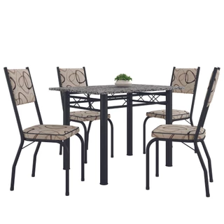 Conjunto Sala De Jantar Mesa Tampo Granito 1,20m Com 4 Cadeiras Diana Preto / Cedro Artefamol