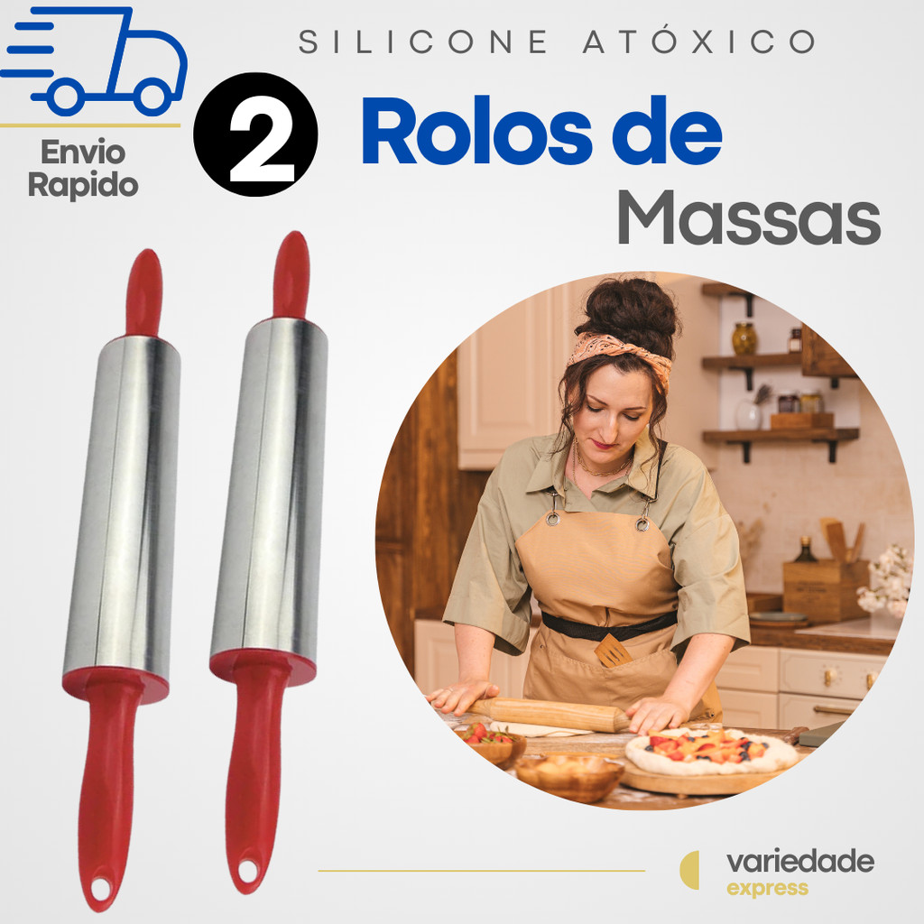 Rolo de Massa Cilindro de abrir Massa Inox com Cabo PVC 37,5