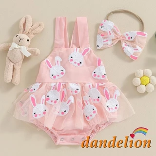 Baby Girl Easter Sleeveless Cross Back Bunny Pattern Romper Vestido Com Fita De Cabeça