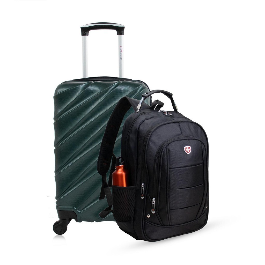 Kit mala de bordo verde Havana + Mochila Infinity Swiss Move