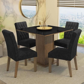 Conjunto Sala de Jantar Mesa Tampo de Vidro 4 Cadeiras Rustic/Preto/Oxford Anaju Madesa em Oferta na Shopee