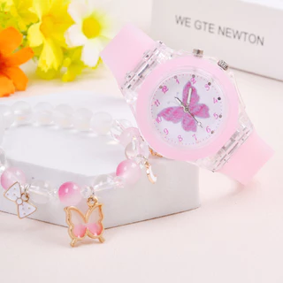 Kegllect Relógio De Quartzo Borboleta Para Crianças Pulseira Com Contas Trendy Cute Cartoon Beaded Decorativa Acessórios De Férias Meninas