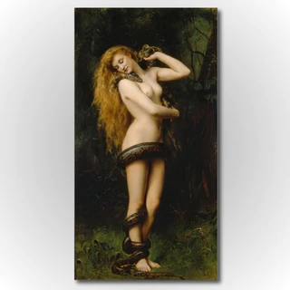 Quadro Lilith Com Uma Cobra 1886 John Collier Obra de Arte Romantismo em Tela Acetinada