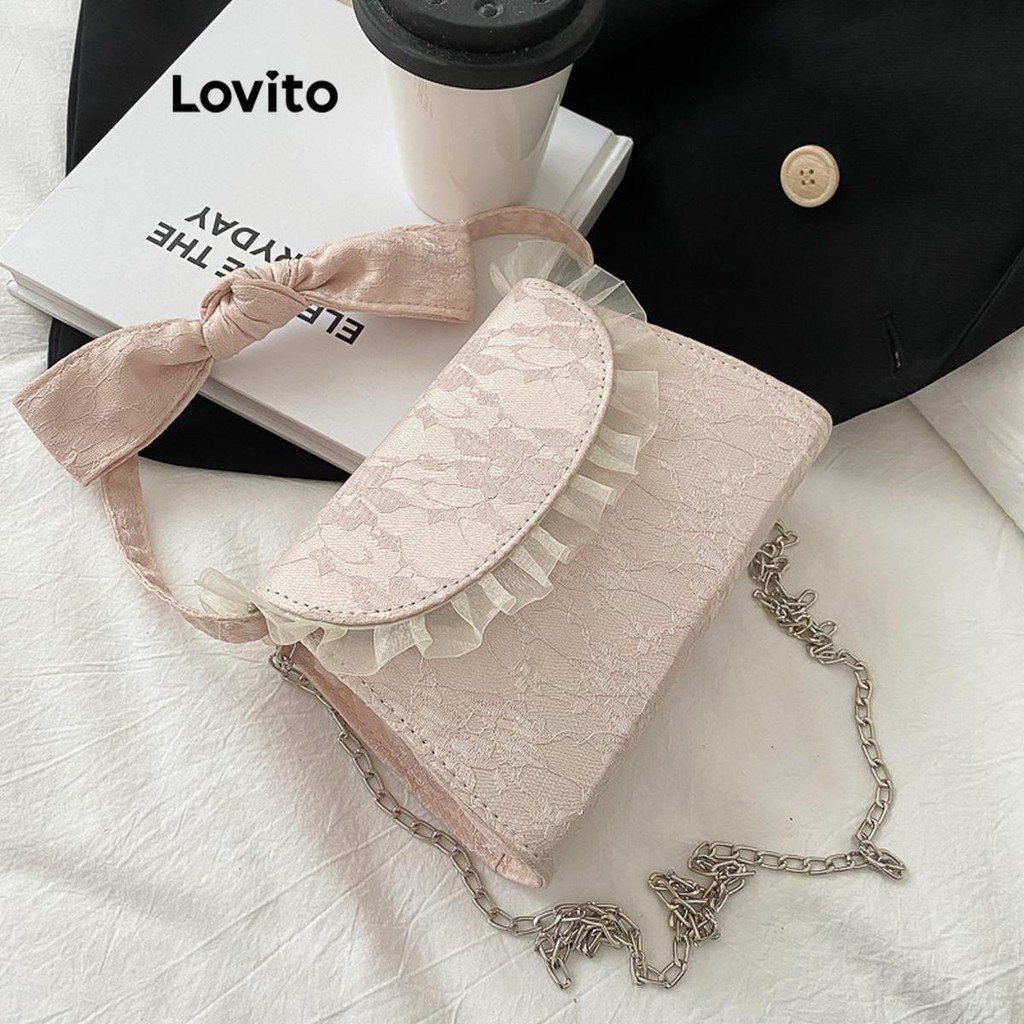 Lovito Casual Bolsa Feminina Pequena De Ombro Lisa Plissada Com La O Franja E Renda Lfa