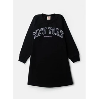 Vestido Infantil Feminino Moletom New York Preto 0139 - Laluna