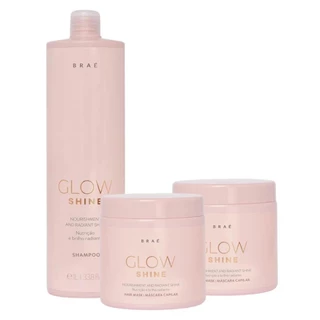 Kit Braé Glow Shine Shampoo 1L, Máscara 500g, Máscara 500g (3 produtos)