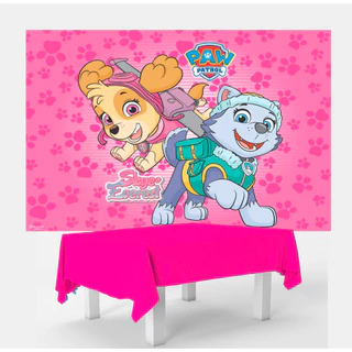 Kit festa Patrulha Canina Decoração aniversário Painel GG +Toalha Rosa