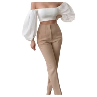 Calça Alfaiataria Feminina Cintura Alta Com ziper Social Lançamento Moda Luxo Elegancia