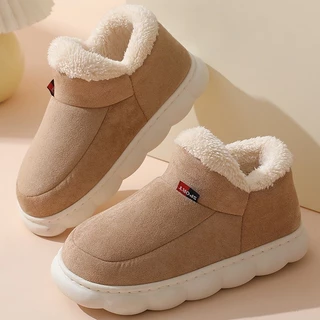 Chinelos De Inverno Femininos Botas Espessamento De Pelúcia Neve Quente Casal De Saltos Grossos Sapatos De Algodão Mais Slides De Tamanho